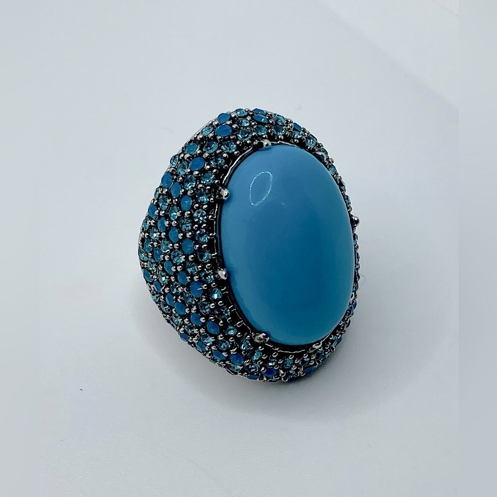 Park Lane ‘ Eva ‘ Blue Swarovski Crystal Pave Silver Tone Ring Size 6 Item 1109